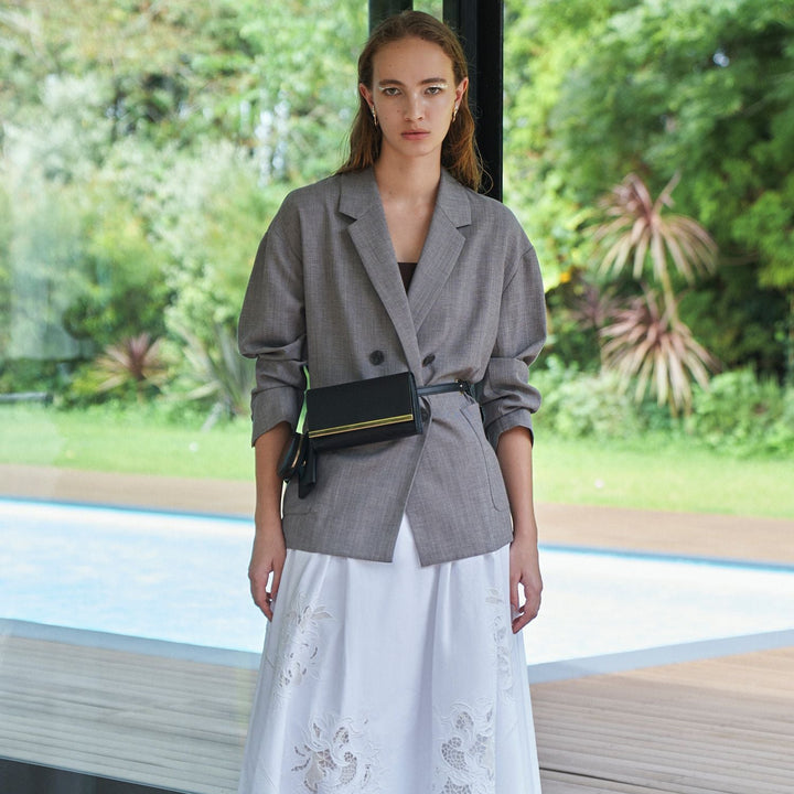 後交叉剪裁西裝外套 - 灰｜ELENDEEK