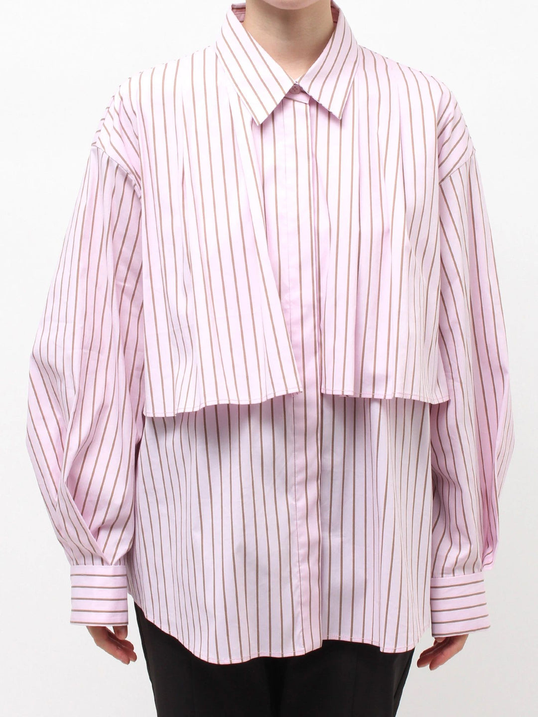 條紋層次剪裁襯衫 - 粉｜ELENDEEK