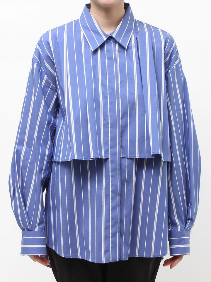 條紋層次剪裁襯衫 - 藍｜ELENDEEK