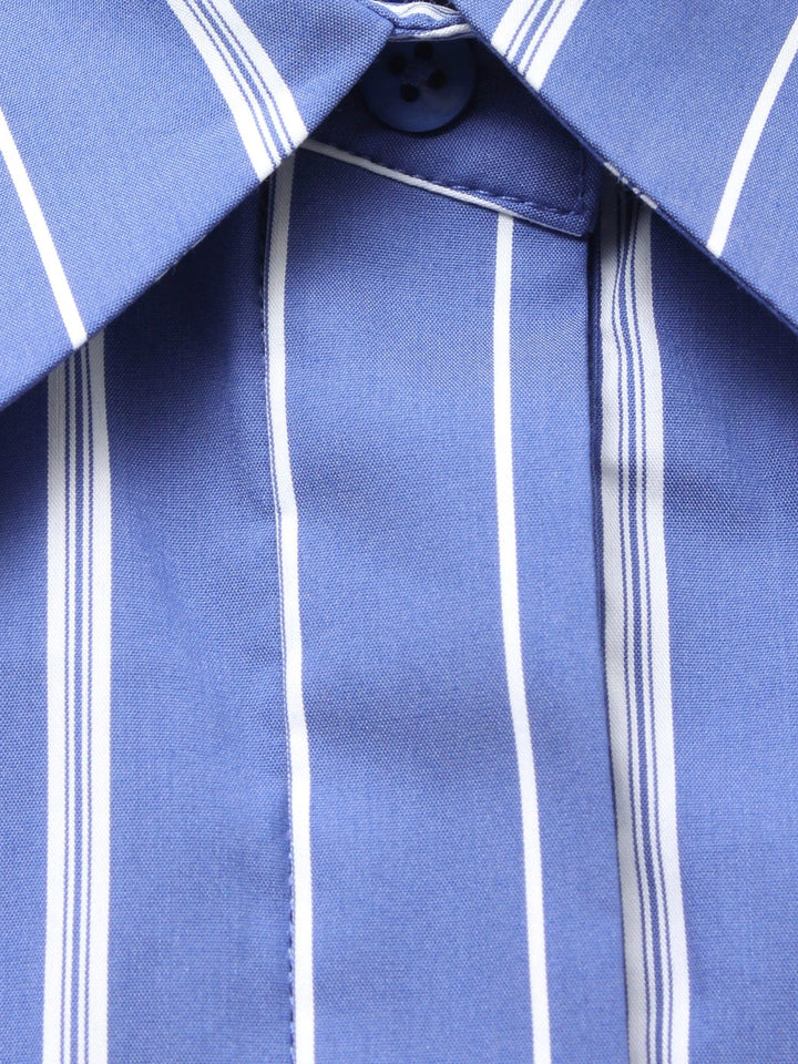 條紋層次剪裁襯衫 - 藍｜ELENDEEK