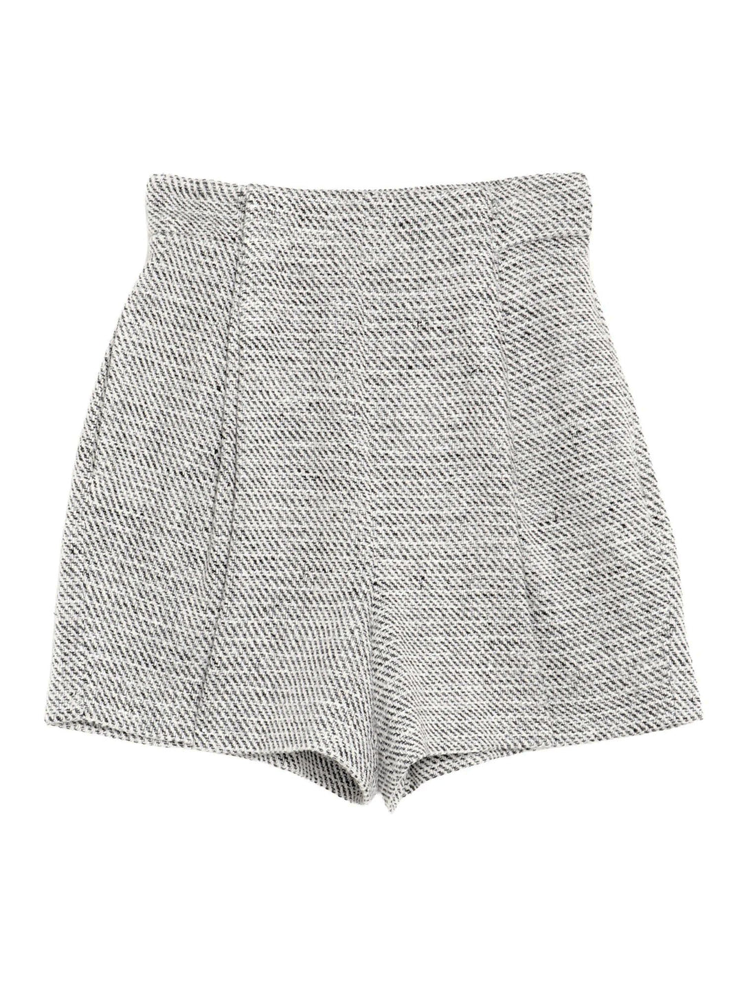 粗花呢打褶短褲 - 灰｜ELENDEEK