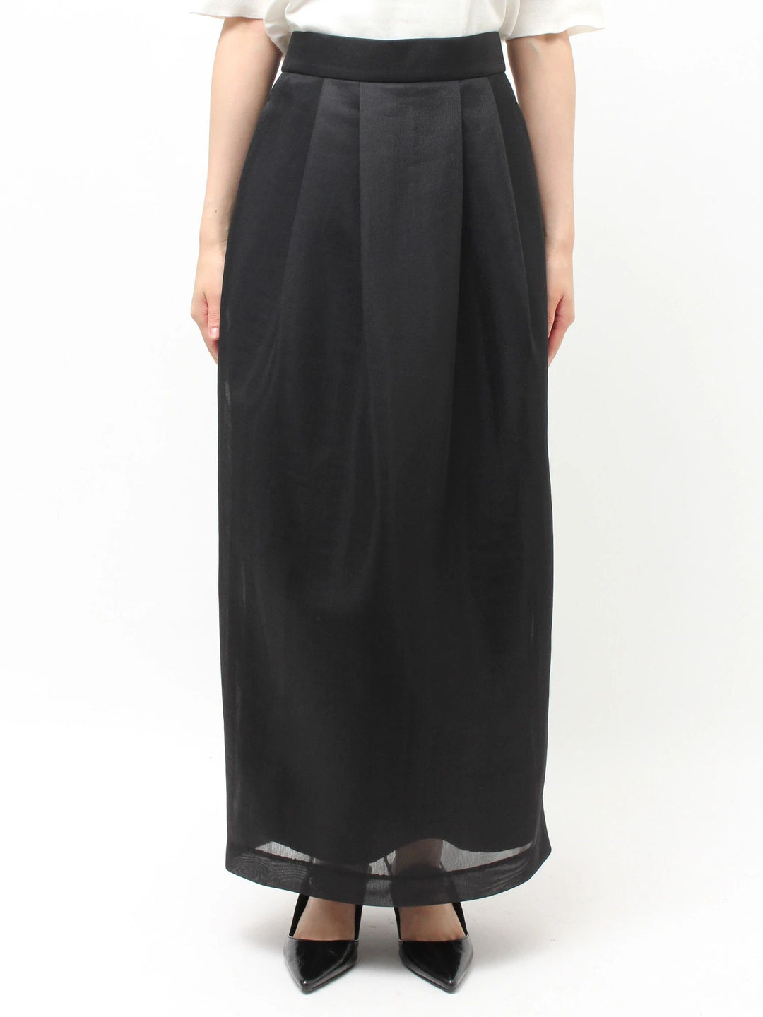 網布設計直筒打褶裙 - 黑｜ELENDEEK