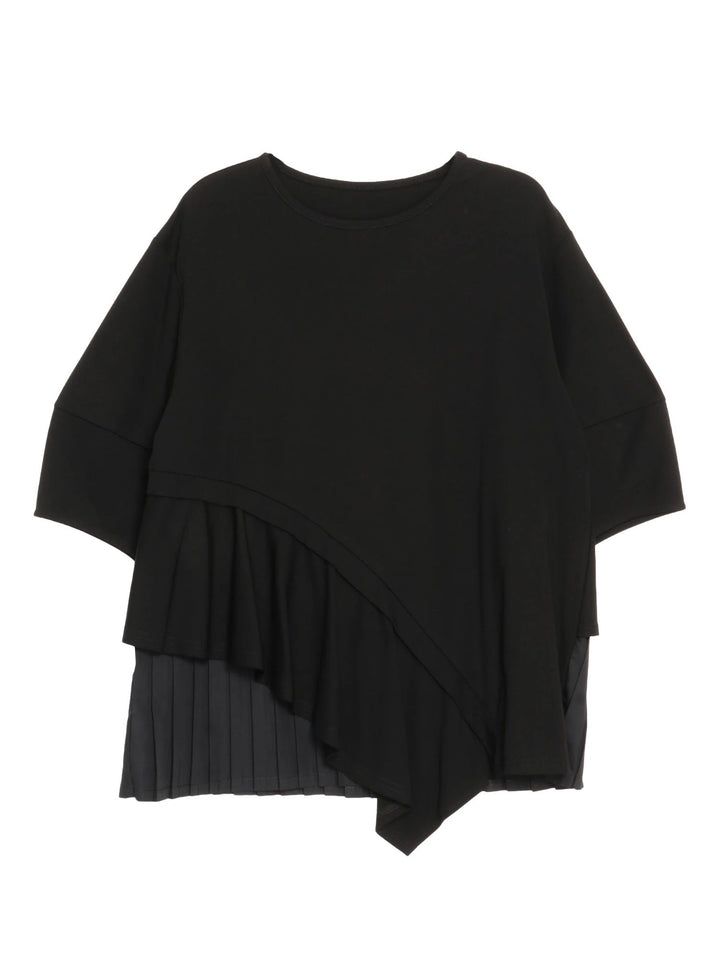 荷葉拼接喇叭剪裁上衣 - 黑｜ELENDEEK