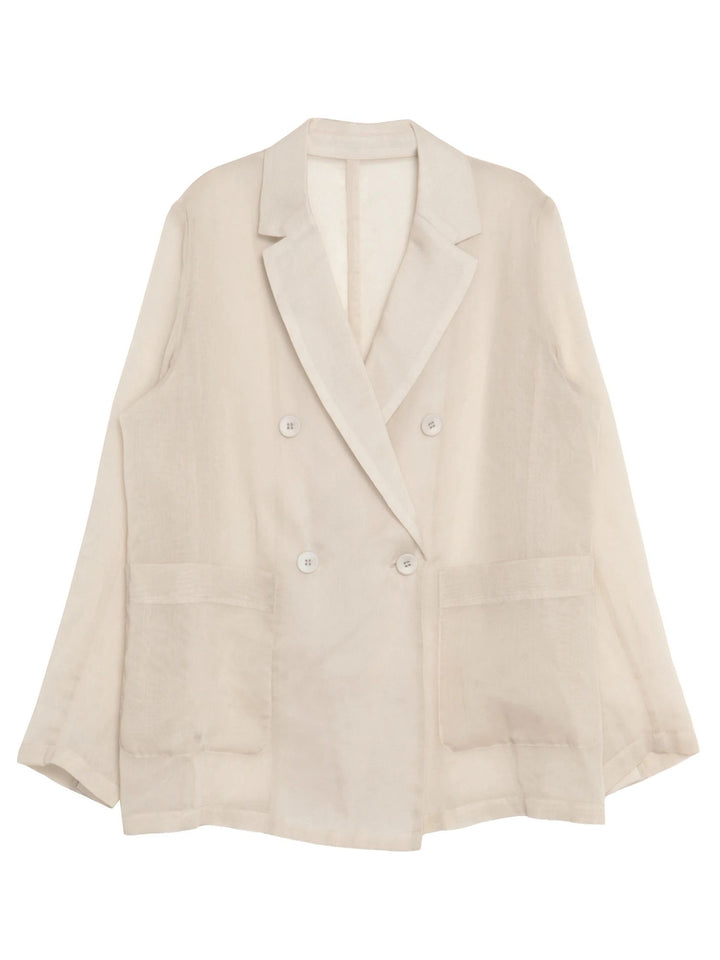 透膚感雙排釦西裝外套 - 杏｜ELENDEEK