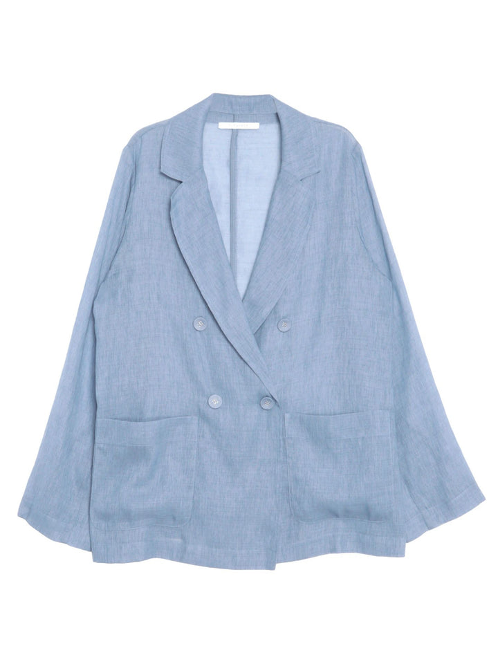 透膚感雙排釦西裝外套 - 藍｜ELENDEEK