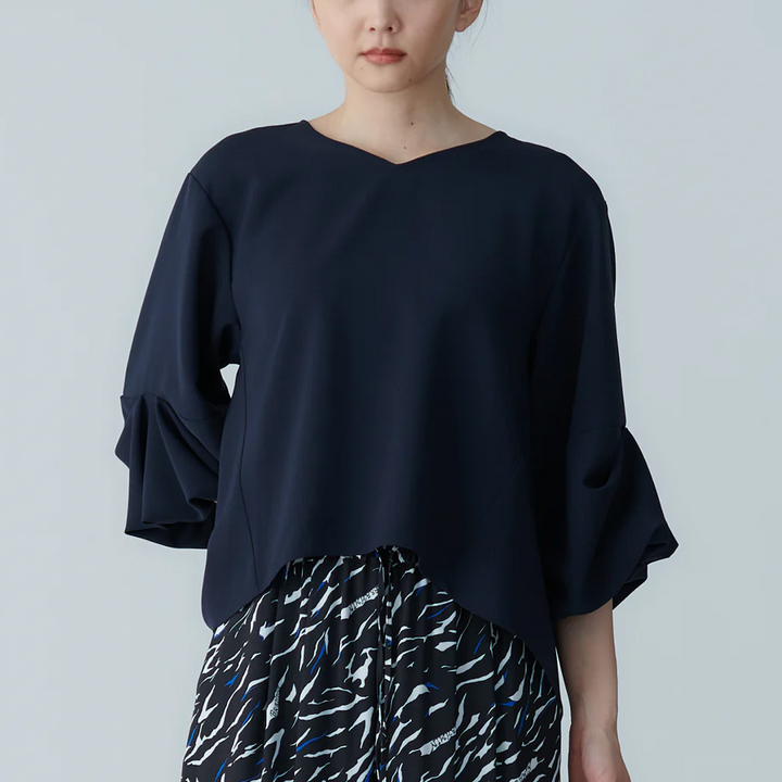 澎袖設計襯衫 - 深藍｜BRAHMIN