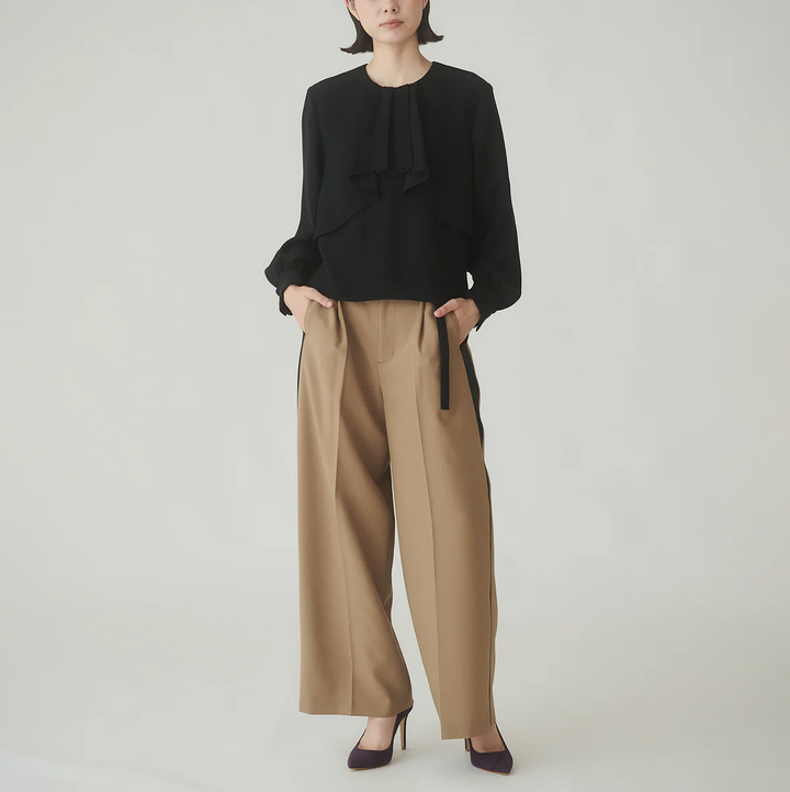 古典荷葉邊襯衫 - 黑｜BRAHMIN 日本製