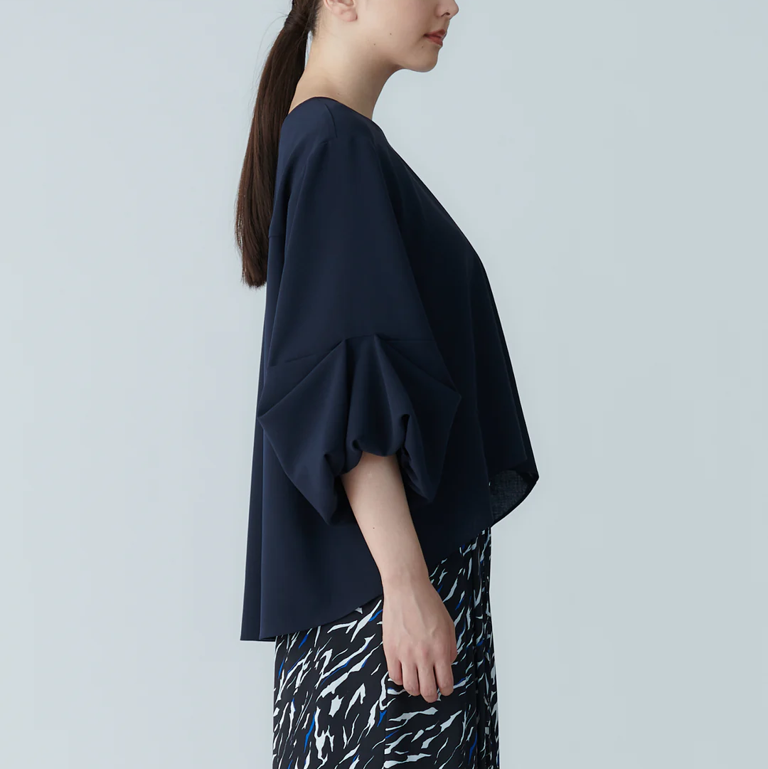 澎袖設計襯衫 - 深藍｜BRAHMIN