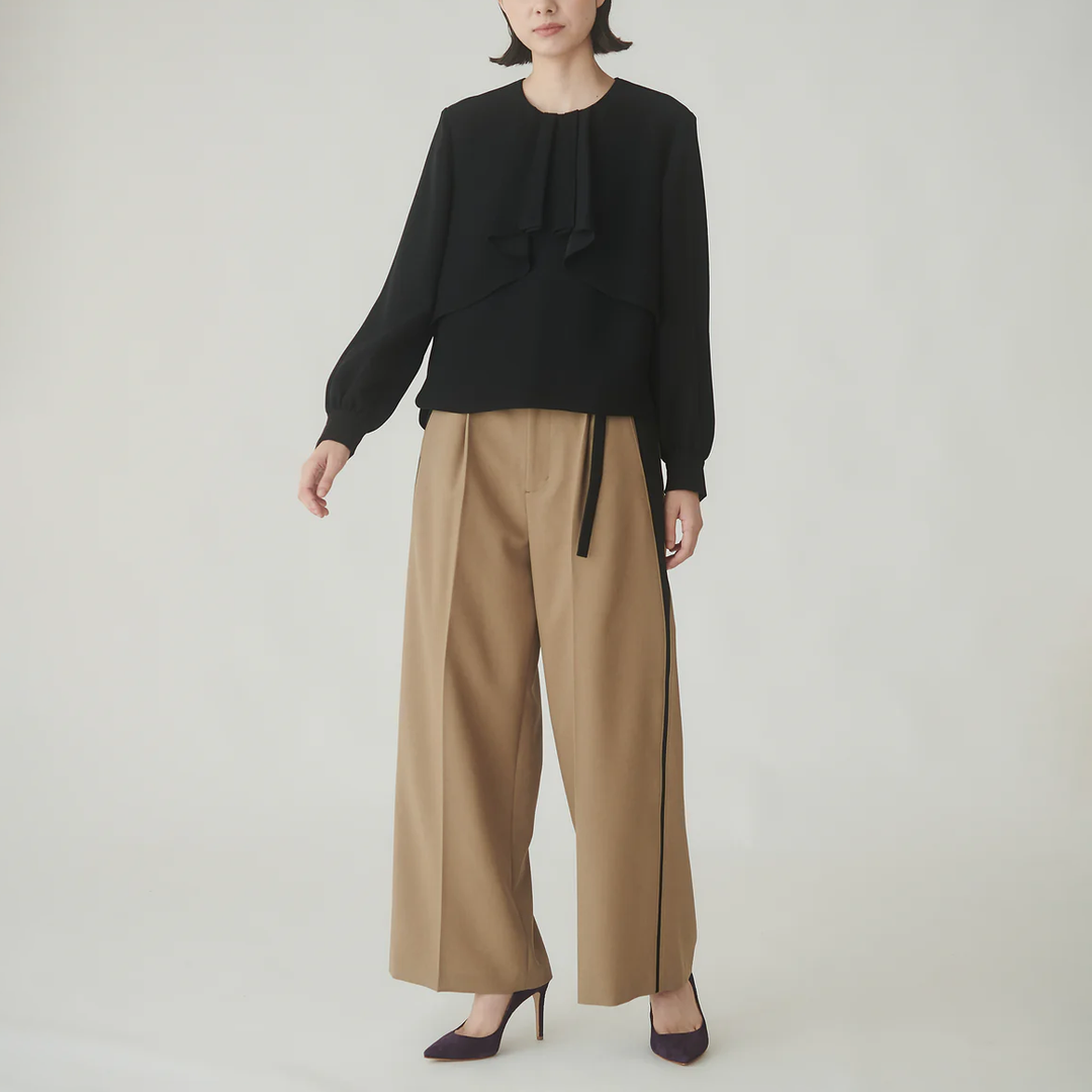 古典荷葉邊襯衫 - 黑｜BRAHMIN 日本製