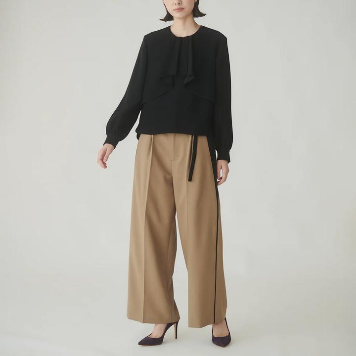 古典荷葉邊襯衫 - 黑｜BRAHMIN 日本製