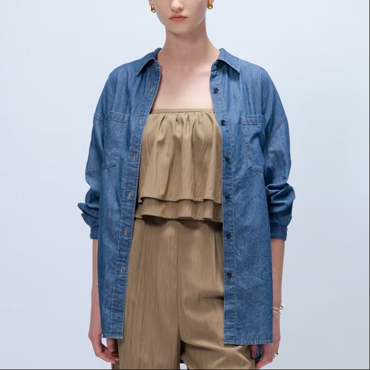 輕量丹寧襯衫 - 藍｜cloenc