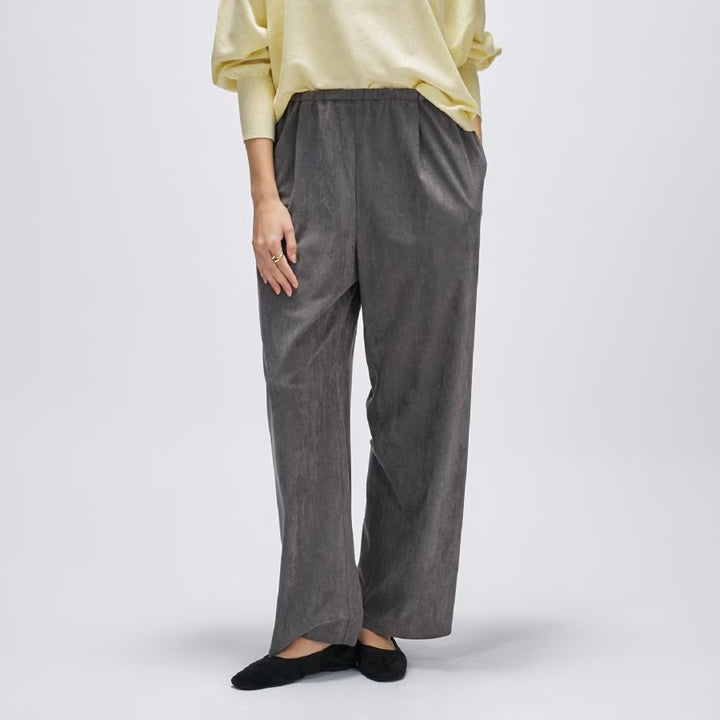 麂皮感輕盈長褲 - 炭灰｜cloenc