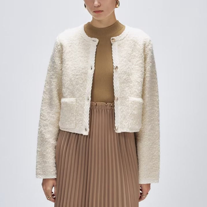 圈圈紗開襟衫 - 米白｜cloenc