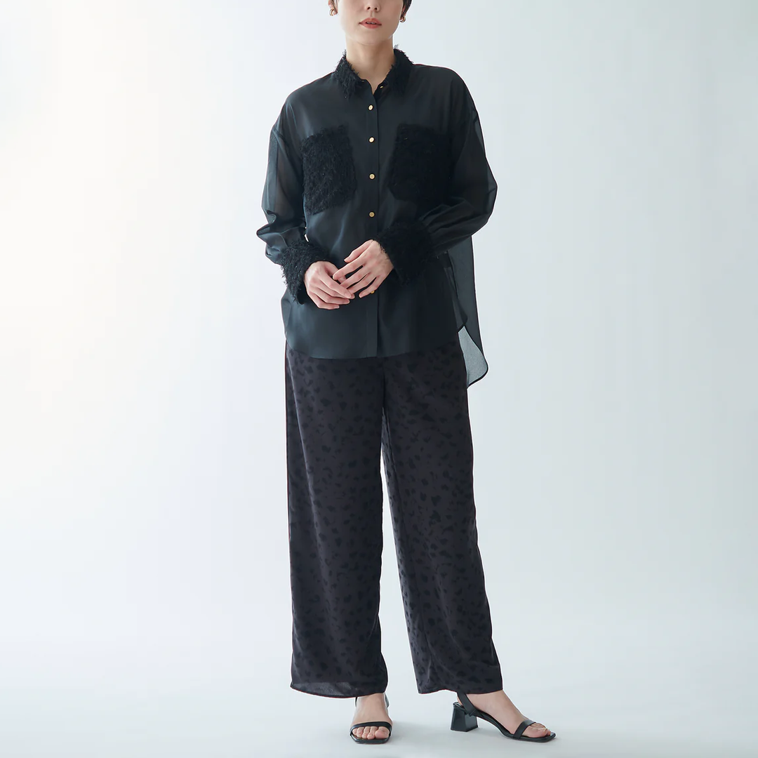 雙口袋薄透襯衫 - 黑｜BRAHMIN