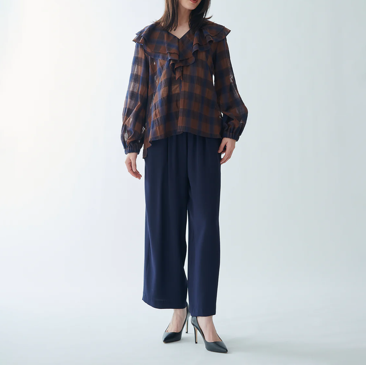 垂墜感寬版長褲 - 深藍｜BEATRICE