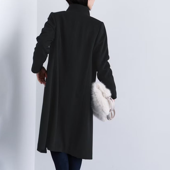100％羊毛立領長版大衣 - 黑｜INDIVI 日本製