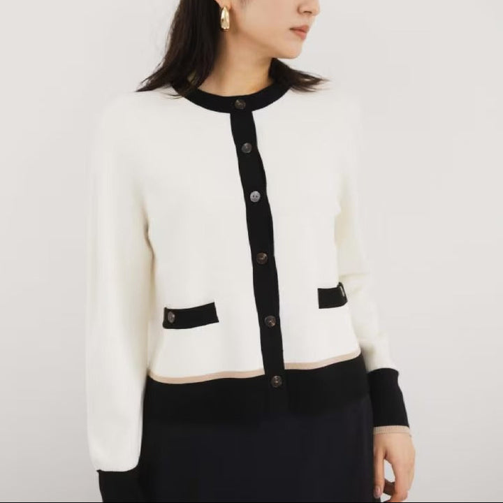 羊毛米蘭羅紋開襟衫 - 米白｜UNTITLED