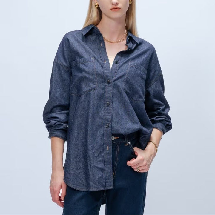 輕量丹寧襯衫 - 深藍｜cloenc