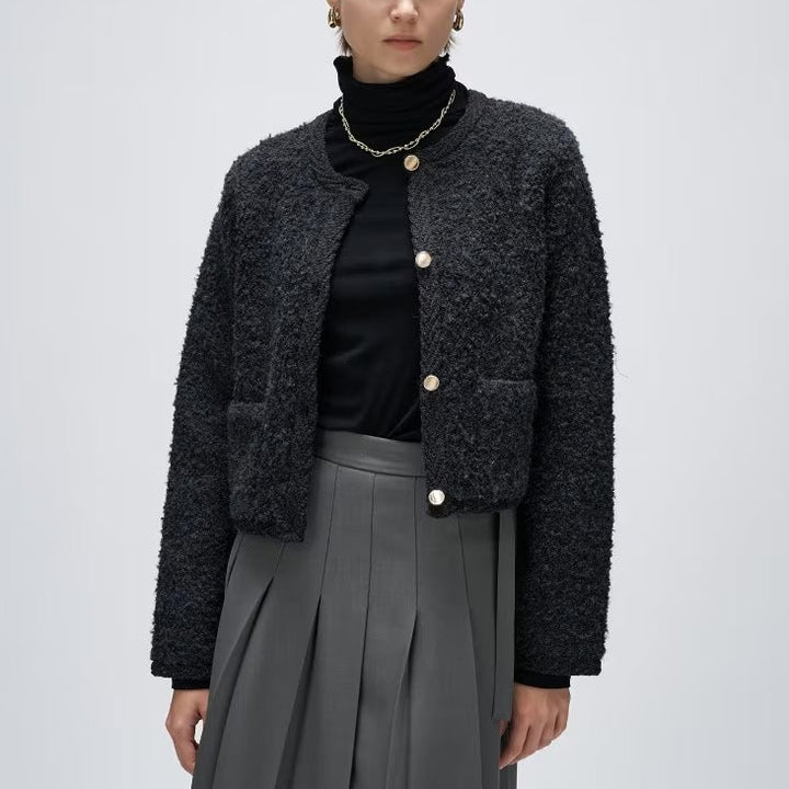 圈圈紗開襟衫 - 黑｜cloenc