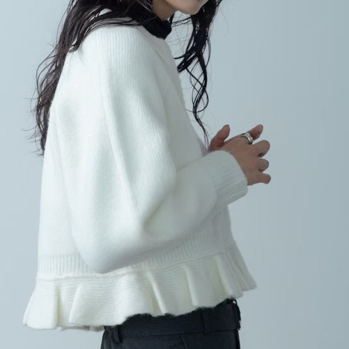 荷葉下擺拉鍊開襟衫 - 米白｜GALLEST