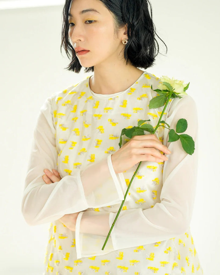 花朵提花無袖上衣 - 黃｜Lallia Mu