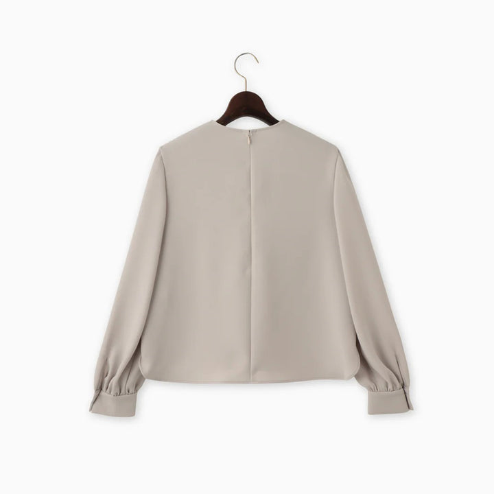 古典荷葉邊襯衫 - 灰米｜BRAHMIN 日本製