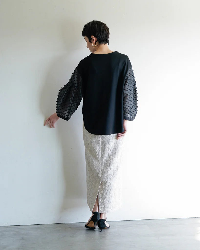 立體提花袖拼接上衣 - 黑｜Lallia Mu 日本製