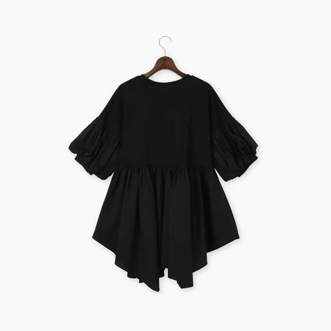 不規則下擺抽摺設計上衣 - 黑｜BRAHMIN