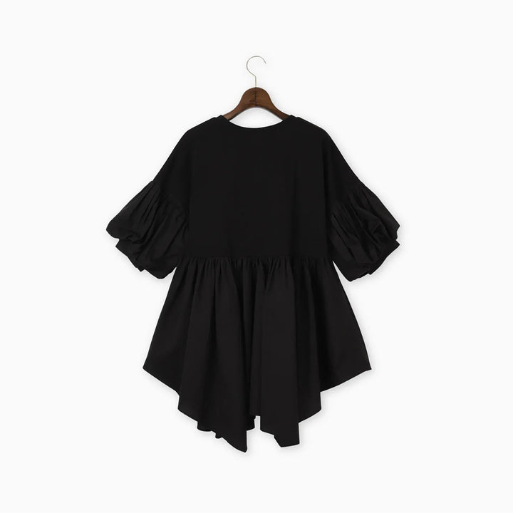 不規則下擺抽摺設計上衣 - 黑｜BRAHMIN