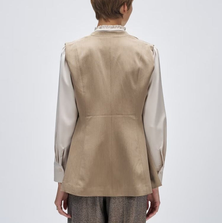 斜紋A字長版馬甲外套 - 灰米｜cloenc