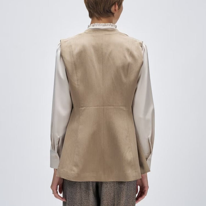 斜紋A字長版馬甲外套 - 灰米｜cloenc