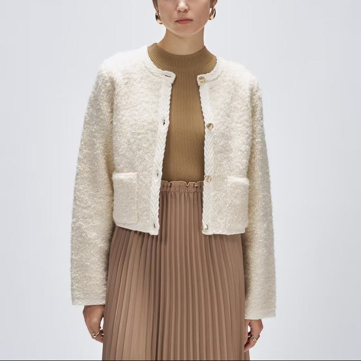 圈圈紗開襟衫 - 米白｜cloenc