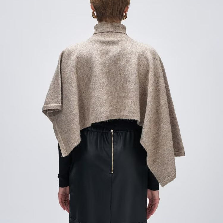 不對稱高領針織斗篷 - 灰米｜cloenc