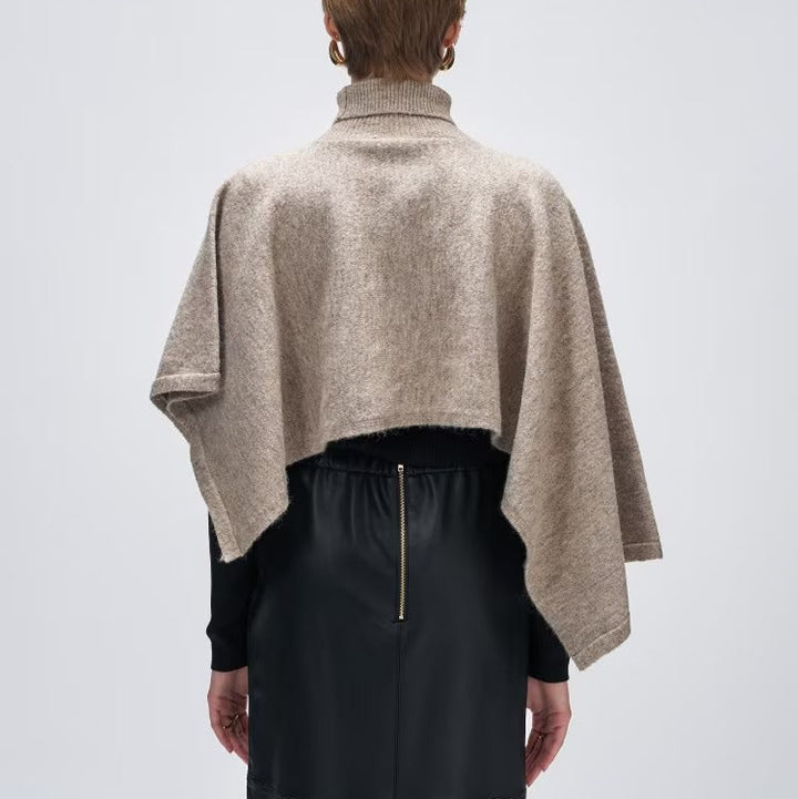 不對稱高領針織斗篷 - 灰米｜cloenc