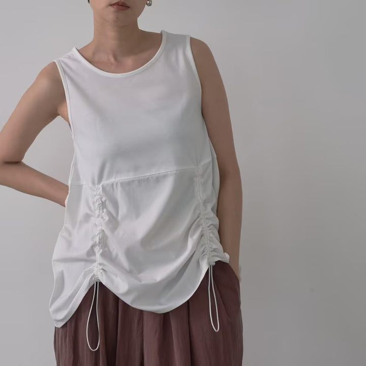 兩件式抽繩層次感空氣棉上衣 - 淺灰｜GALLEST