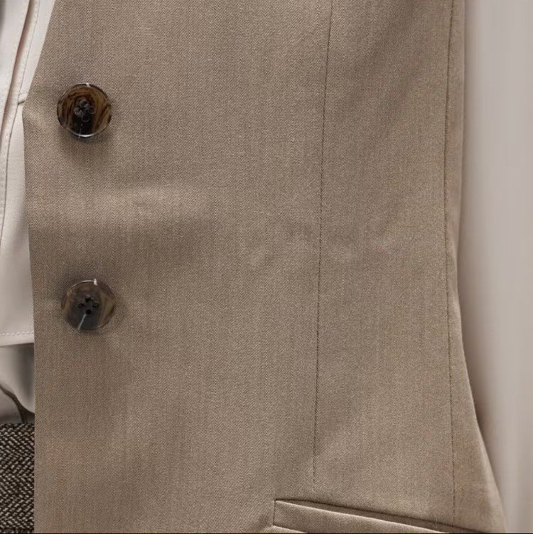 斜紋A字長版馬甲外套 - 灰米｜cloenc