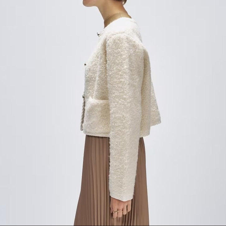 圈圈紗開襟衫 - 米白｜cloenc