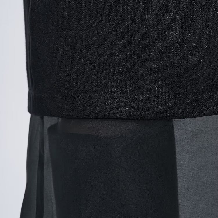 薄透層次感拼接裙 - 黑｜cloenc