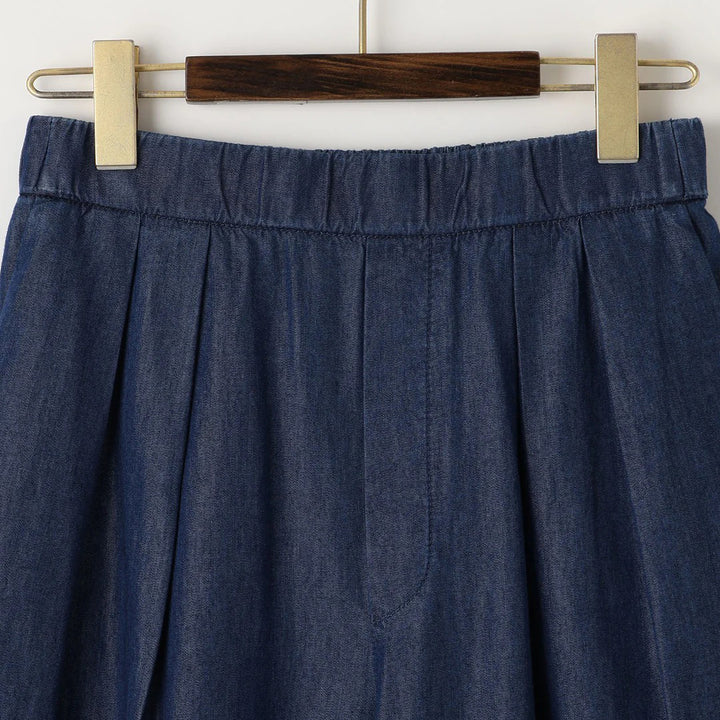 天絲丹寧打褶鬆緊長褲 - 靛藍｜BRAHMIN