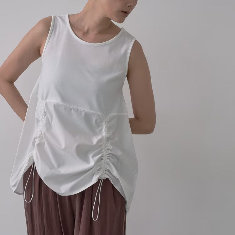 兩件式抽繩層次感空氣棉上衣 - 淺灰｜GALLEST