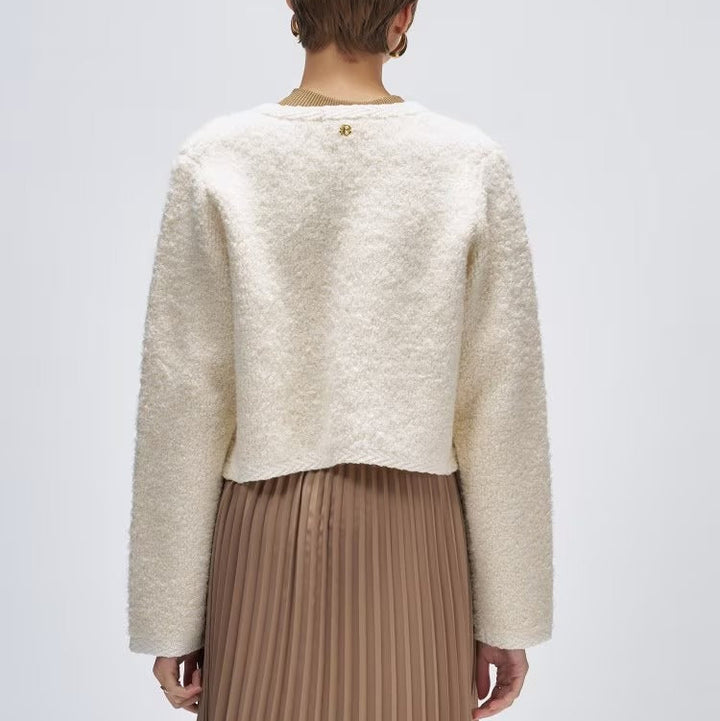 圈圈紗開襟衫 - 米白｜cloenc