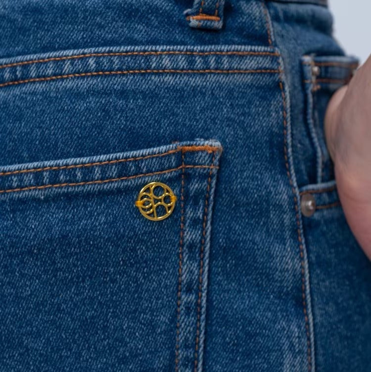 中線設計彈性丹寧寬褲 - 淺藍｜cloenc