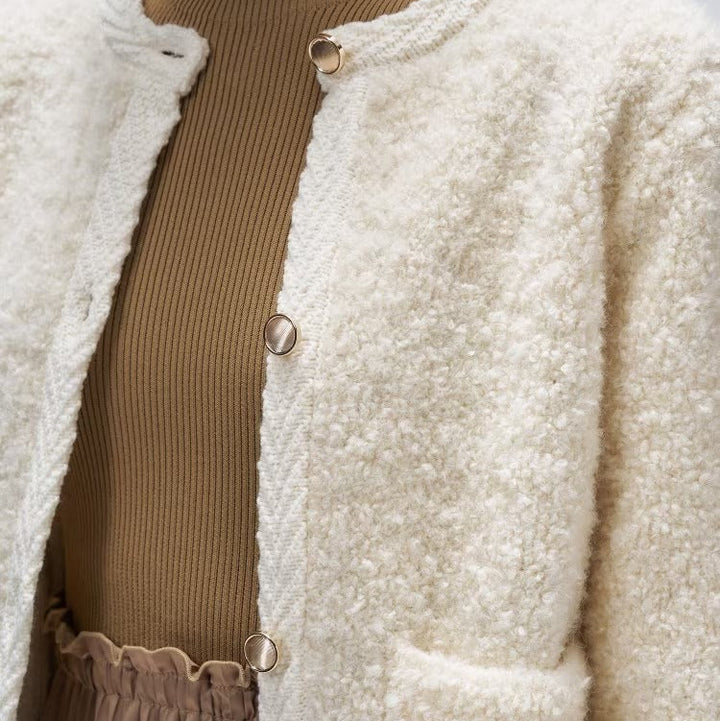 圈圈紗開襟衫 - 米白｜cloenc