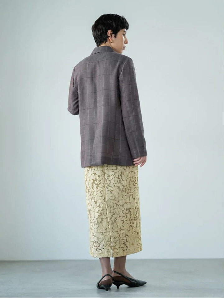 格紋網紗雙排釦西裝外套 - 棕｜Lallia Mu