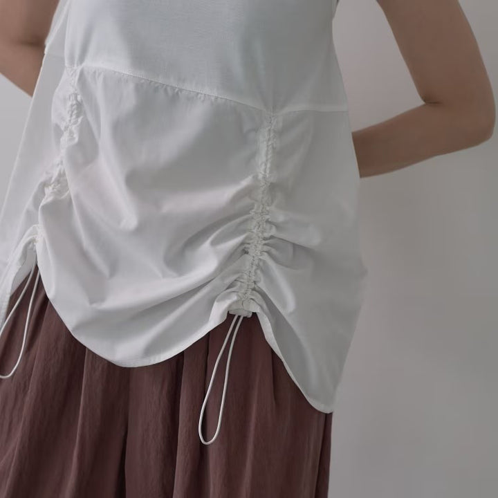 兩件式抽繩層次感空氣棉上衣 - 淺灰｜GALLEST