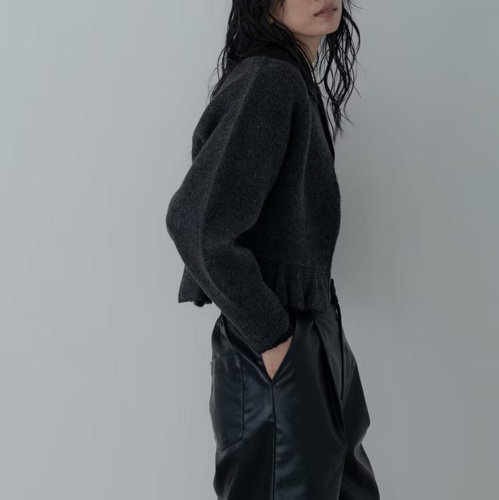 荷葉下擺拉鍊開襟衫 - 炭灰｜GALLEST
