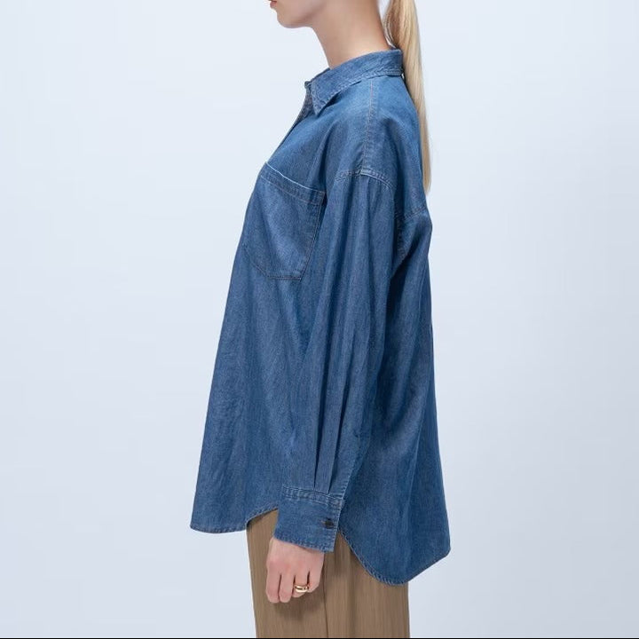 輕量丹寧襯衫 - 藍｜cloenc