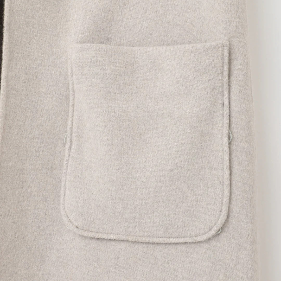 2WAY絨毛口袋背心長版外套 - 淺米｜BEATRICE