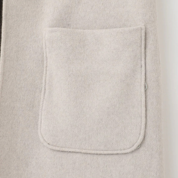 2WAY絨毛口袋背心長版外套 - 淺米｜BEATRICE