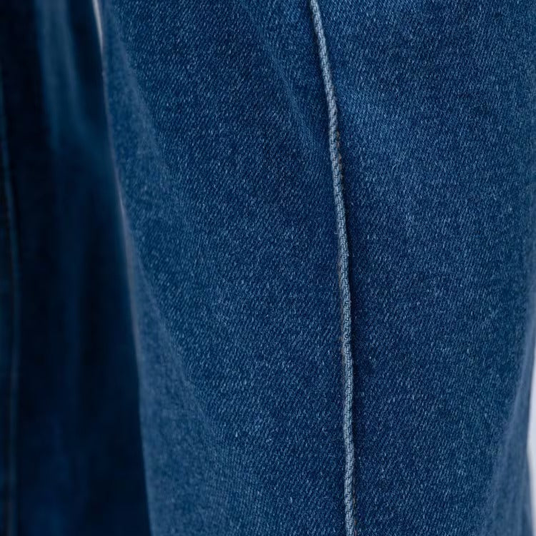 中線設計彈性丹寧寬褲 - 淺藍｜cloenc